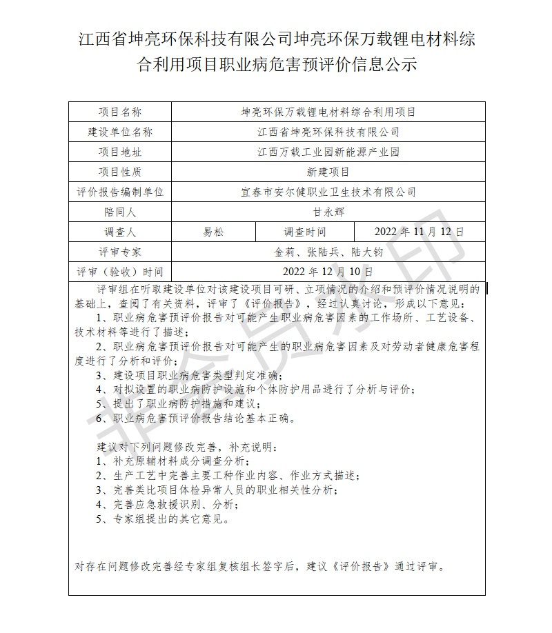 江西省坤亮環(huán)?？萍加邢薰纠ち镰h(huán)保萬(wàn)載鋰電材料綜合利用項(xiàng)目職業(yè)病危害預(yù)評(píng)價(jià)信息公示.jpg